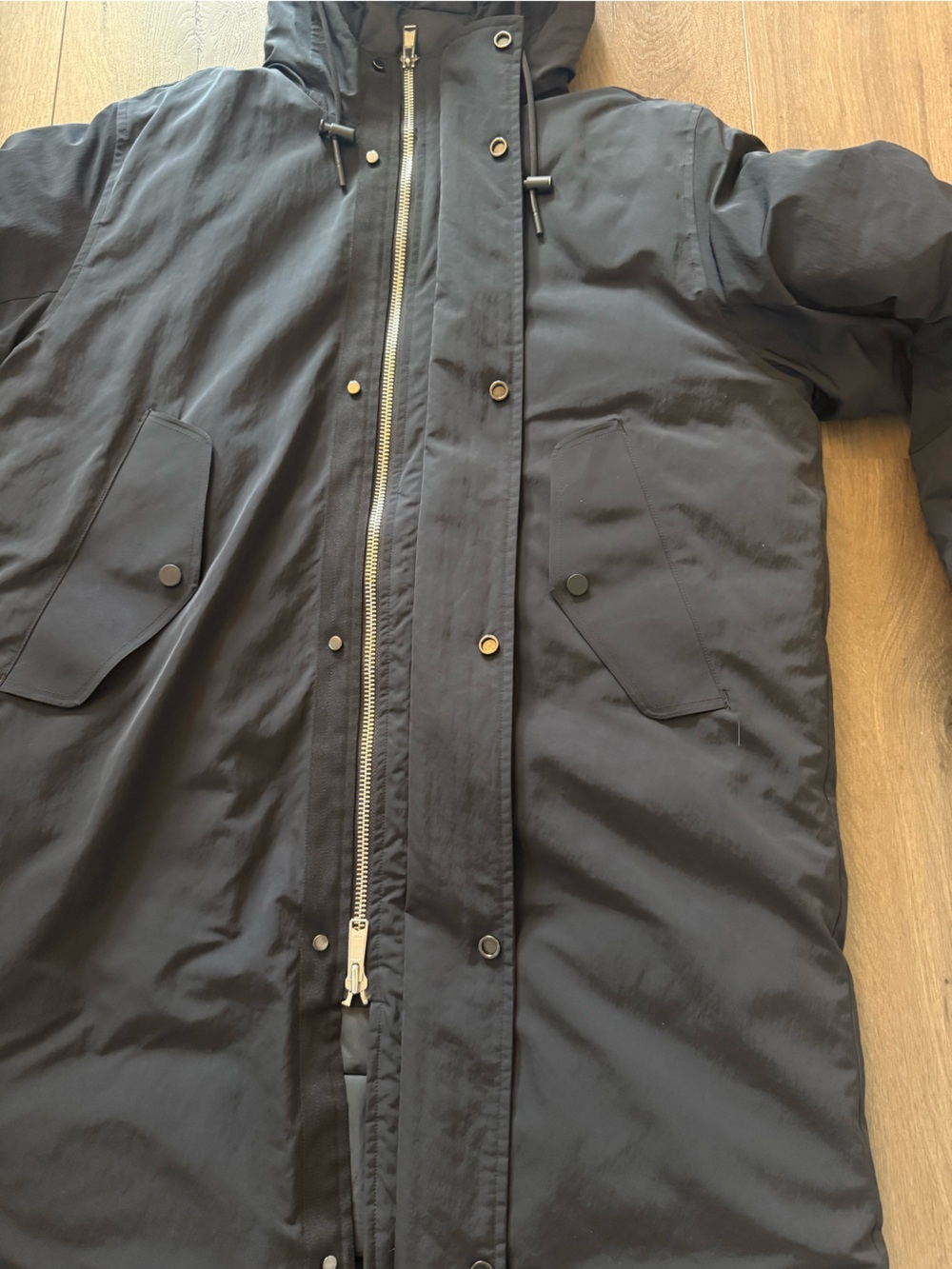 Everlane ReNew Long Puffer Jacket Black Hooded Winter Coat Size Large Outdoor - Picture 7 of 9